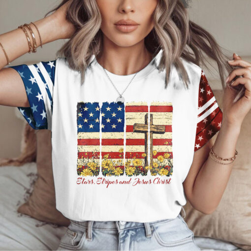 Stars Stripes And Jesus Christ Patriotic Christian - T-Shirt - Image 6