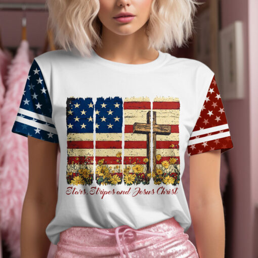 Stars Stripes And Jesus Christ Patriotic Christian - T-Shirt - Image 4