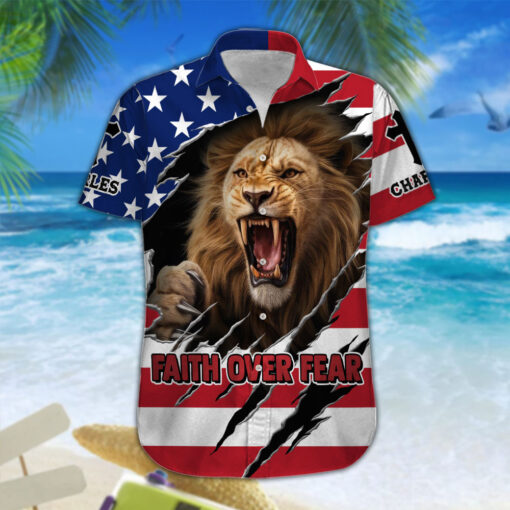 Faith Over Fear Patriotic Christian Lion - Hawaii Shirt - AGG2599 - Image 4