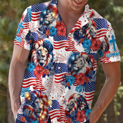 Patriotic Christian Jesus Lion - Hawaii Shirt - AGG2617 - Image 4