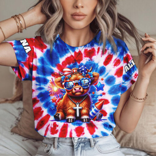 Highland Cow Jesus Patriotic Christian - T-Shirt - Image 3