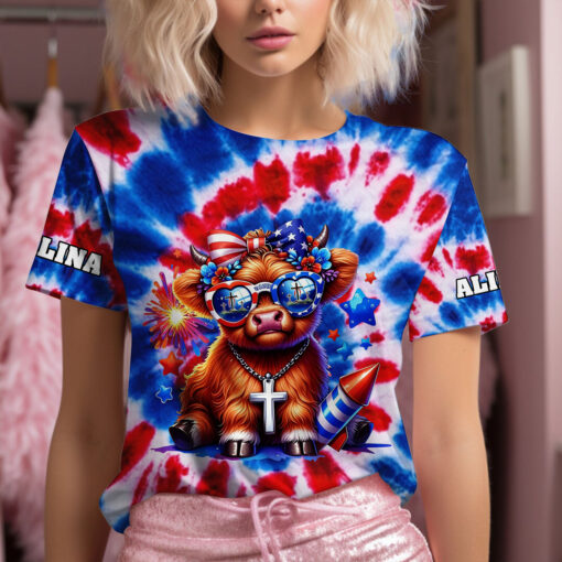 Highland Cow Jesus Patriotic Christian - T-Shirt - Image 4