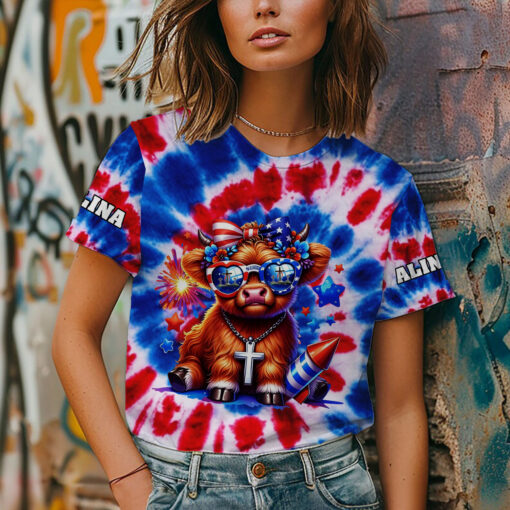 Highland Cow Jesus Patriotic Christian - T-Shirt - Image 5