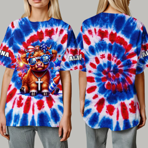 Highland Cow Jesus Patriotic Christian - T-Shirt - Image 2