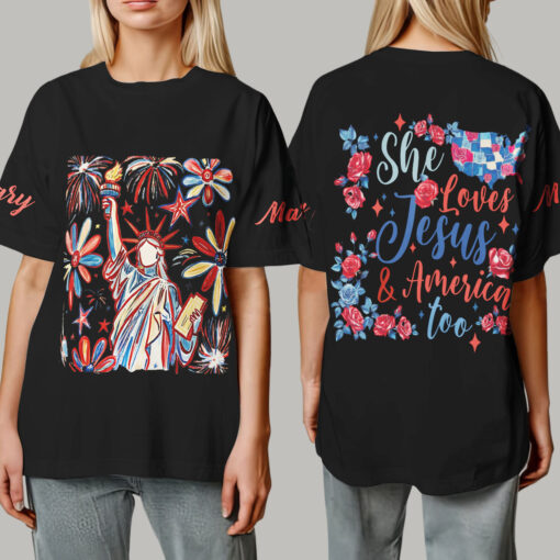 She Loves Jesus And America Too Patriotic - T-Shirt - Image 2