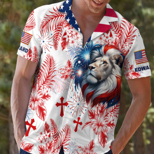 Lion Jesus American Flag Patriotic Christian - Hawaii Shirt - AGG2644 - Image 4