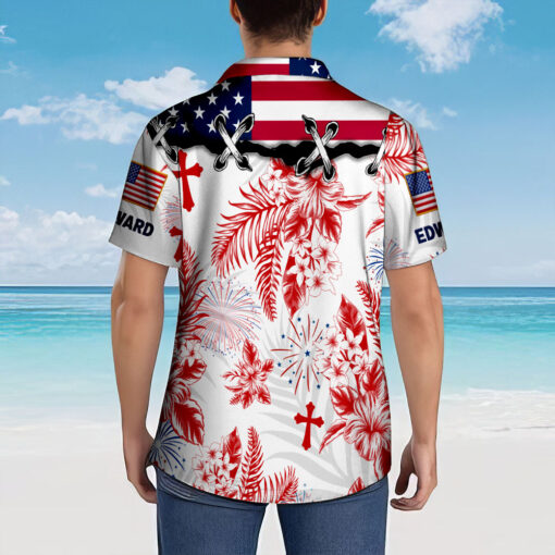 Lion Jesus American Flag Patriotic Christian - Hawaii Shirt - AGG2644 - Image 5