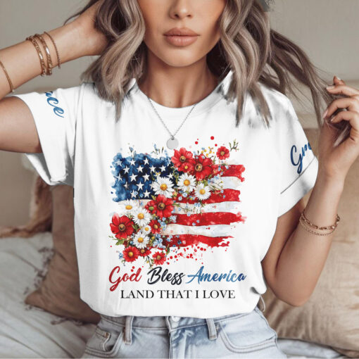 God Bless America Land That I Love Patriotic Christian - T-Shirt - Image 4