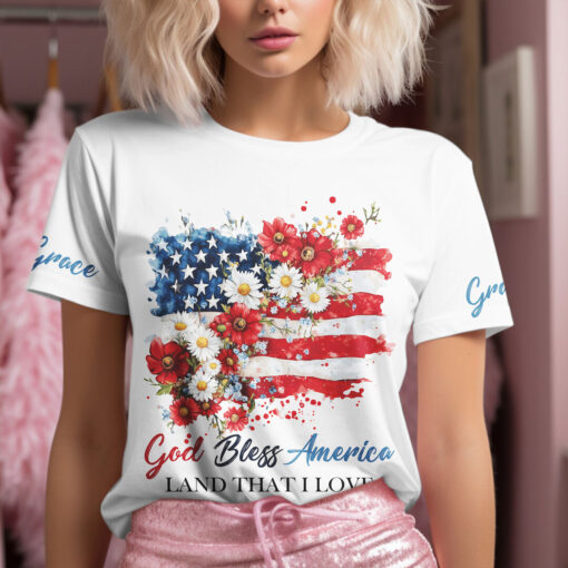 God Bless America Land That I Love Patriotic Christian - T-Shirt - Image 3