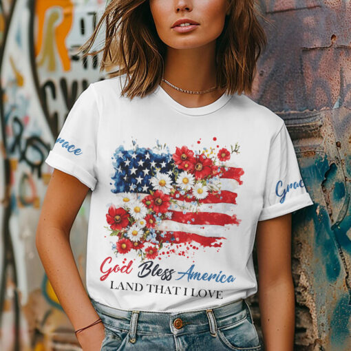 God Bless America Land That I Love Patriotic Christian - T-Shirt - Image 2