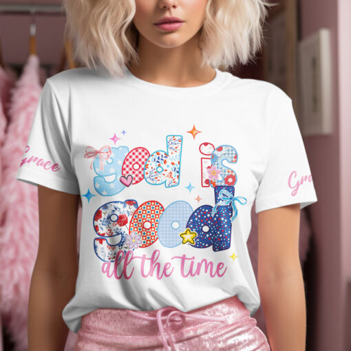 God Is Good All The Time Patriotic Christian Cute Coquette - T-Shirt - Image 2