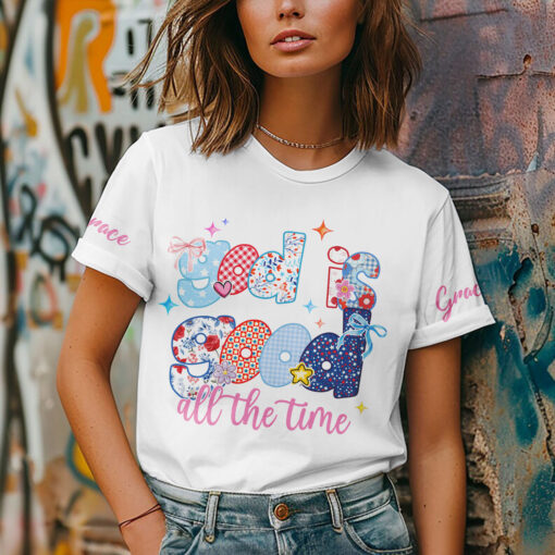 God Is Good All The Time Patriotic Christian Cute Coquette - T-Shirt - Image 3