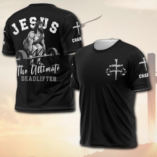 Jesus The Ultimate Deadlifter Workout Gym - T-Shirt - Image 2