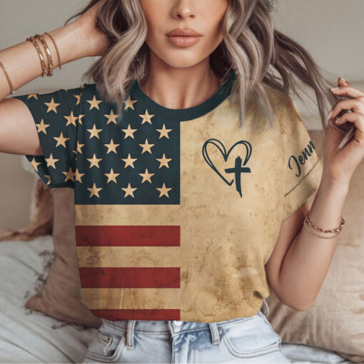Jesus Has My Back America Flag Patriotic Christian - T-Shirt - Image 2