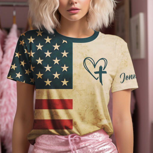 Jesus Has My Back America Flag Patriotic Christian - T-Shirt - Image 3
