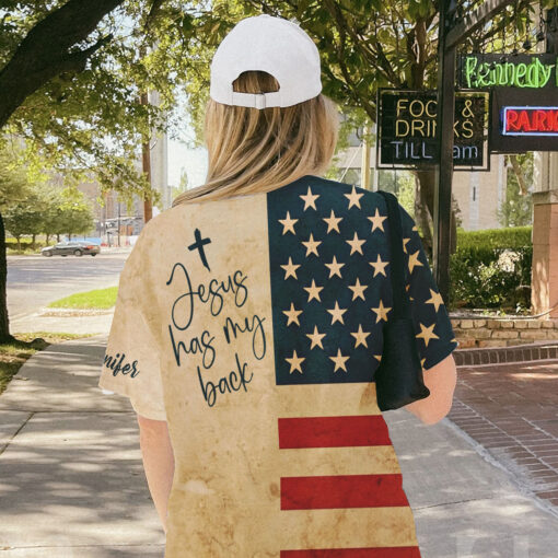 Jesus Has My Back America Flag Patriotic Christian - T-Shirt - Image 5