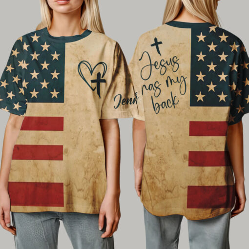 Jesus Has My Back America Flag Patriotic Christian - T-Shirt - Image 6