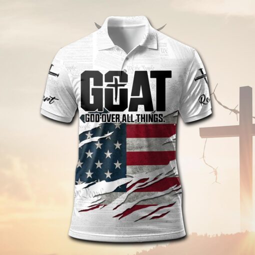 God Over All Things GOAT America Patriotic Christian - Polo Shirt - Image 3