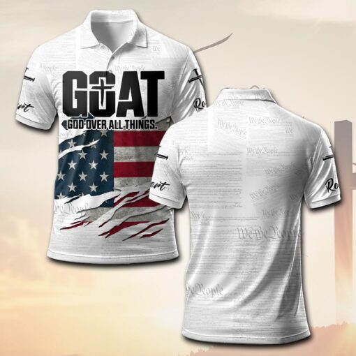 God Over All Things GOAT America Patriotic Christian - Polo Shirt - Image 2