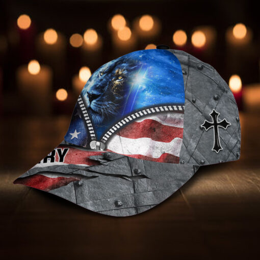 America Flag Cross Lion Patriotic Christian Faith - Classic Cap - Image 2