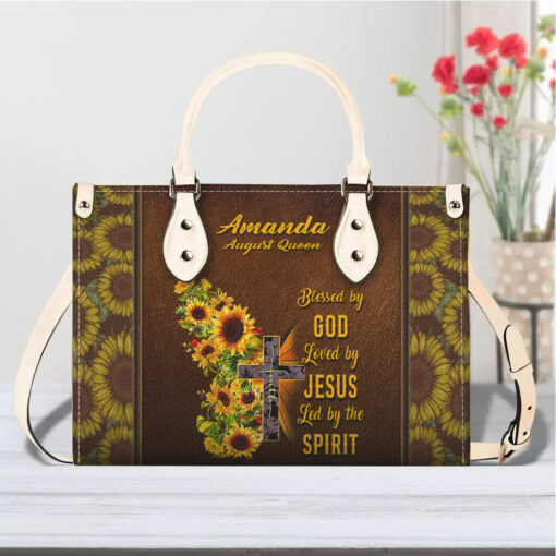 Sunflower Butterfly Blessed By God | Personalized Leather Handbag - Image 3