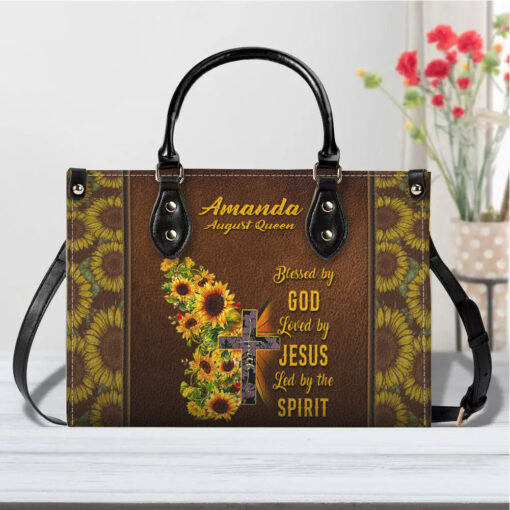 Sunflower Butterfly Blessed By God | Personalized Leather Handbag - Image 4