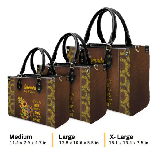 Sunflower Butterfly Blessed By God | Personalized Leather Handbag - Image 5