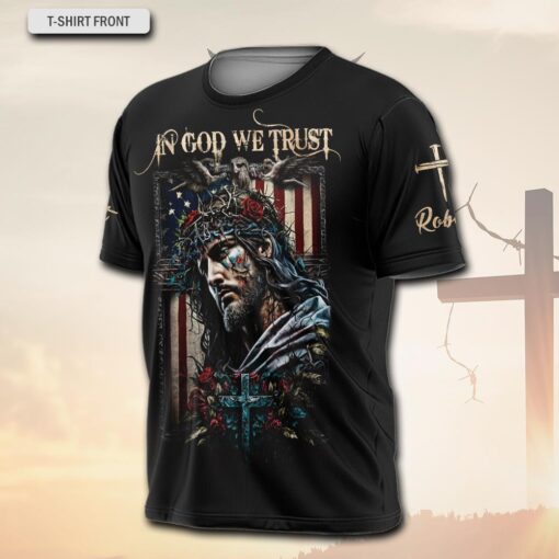 In God We Trust American Flag Patriotic Christian - T-Shirt - Image 2