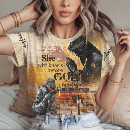 Kneels Before God Stand Before Anyone Warrior Of God - T-Shirt - Image 2