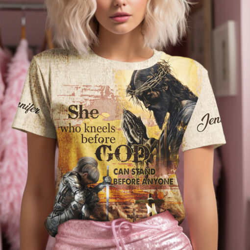 Kneels Before God Stand Before Anyone Warrior Of God - T-Shirt - Image 3