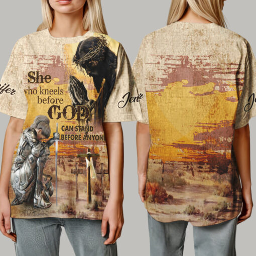 Kneels Before God Stand Before Anyone Warrior Of God - T-Shirt - Image 5