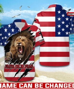 Faith Over Fear Patriotic Christian Lion - Hawaii Shirt - AGG2599