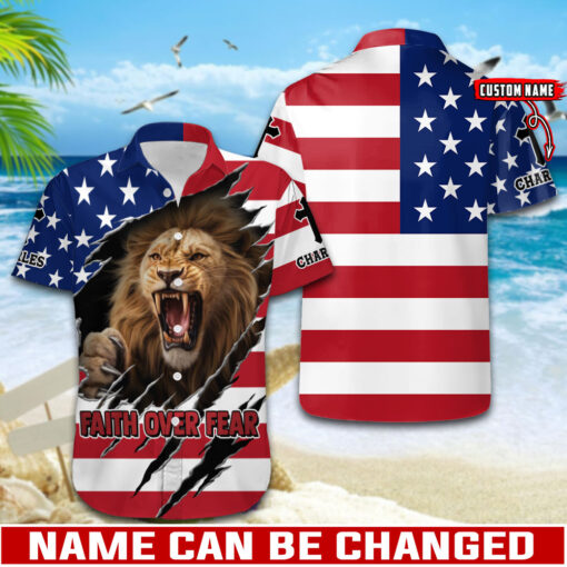 Faith Over Fear Patriotic Christian Lion - Hawaii Shirt - AGG2599