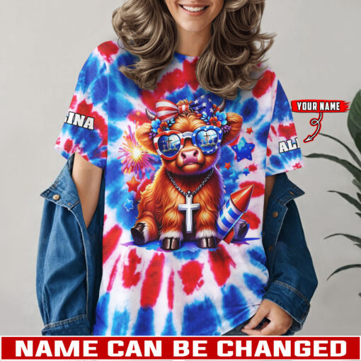 Highland Cow Jesus Patriotic Christian - T-Shirt