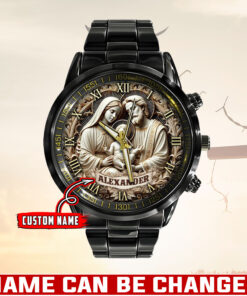 Jesus Christ And Mary Mother Of God Christian - Black Stainless Steel Watch - AGG2637