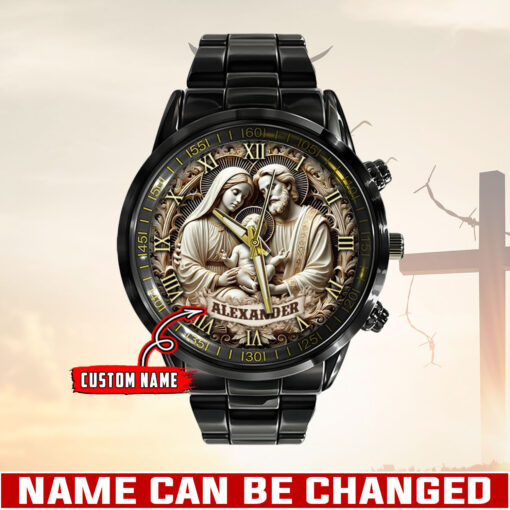 Jesus Christ And Mary Mother Of God Christian - Black Stainless Steel Watch - AGG2637
