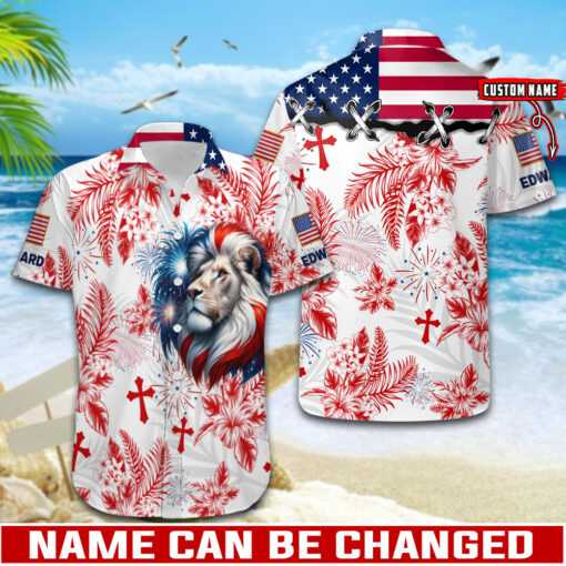 Lion Jesus American Flag Patriotic Christian - Hawaii Shirt - AGG2644