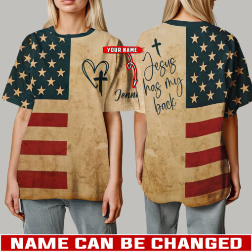 Jesus Has My Back America Flag Patriotic Christian - T-Shirt