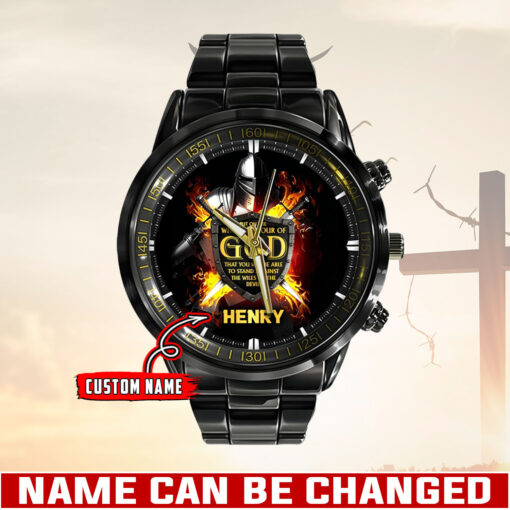 Christian Put On The Amour Of God - Black Stainless Steel Watch - AGG2658