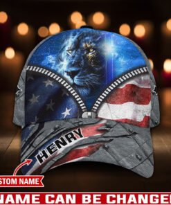 America Flag Cross Lion Patriotic Christian Faith - Classic Cap