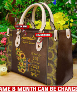 Sunflower Butterfly Blessed By God | Personalized Leather Handbag