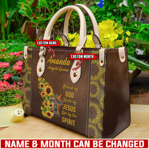 Sunflower Butterfly Blessed By God | Personalized Leather Handbag