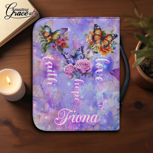 Flower Butterflies Faith Hope Love Jesus | Personalized Bible Cover - Image 4