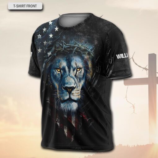 American Flag Jesus Lion Patriotic Christian - T-Shirt - Image 2