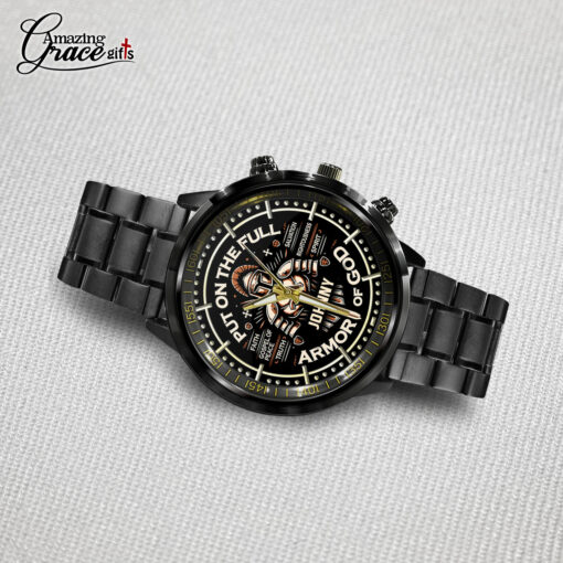 Put On The Full Armor Of God - Black Stainless Steel Watch - AGG2691 - Image 3