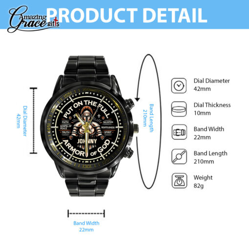 Put On The Full Armor Of God - Black Stainless Steel Watch - AGG2691 - Image 6