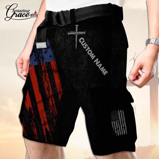 Jesus Cross American Flag Patriotic Christian - Cargo Shorts (Belt Not Included) - AGG2696 - Image 3