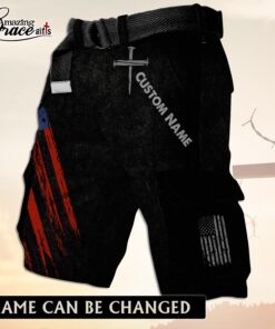 Jesus Cross American Flag Patriotic Christian - Cargo Shorts (Belt Not Included) - AGG2696