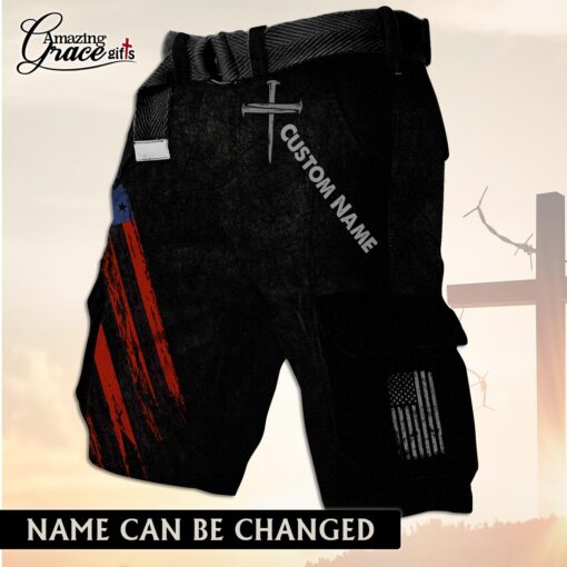 Jesus Cross American Flag Patriotic Christian - Cargo Shorts (Belt Not Included) - AGG2696