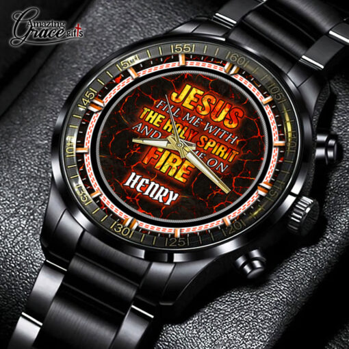 Jesus Fill Me With The Holy Spirit - Black Stainless Steel Watch - AGG2700 - Image 2